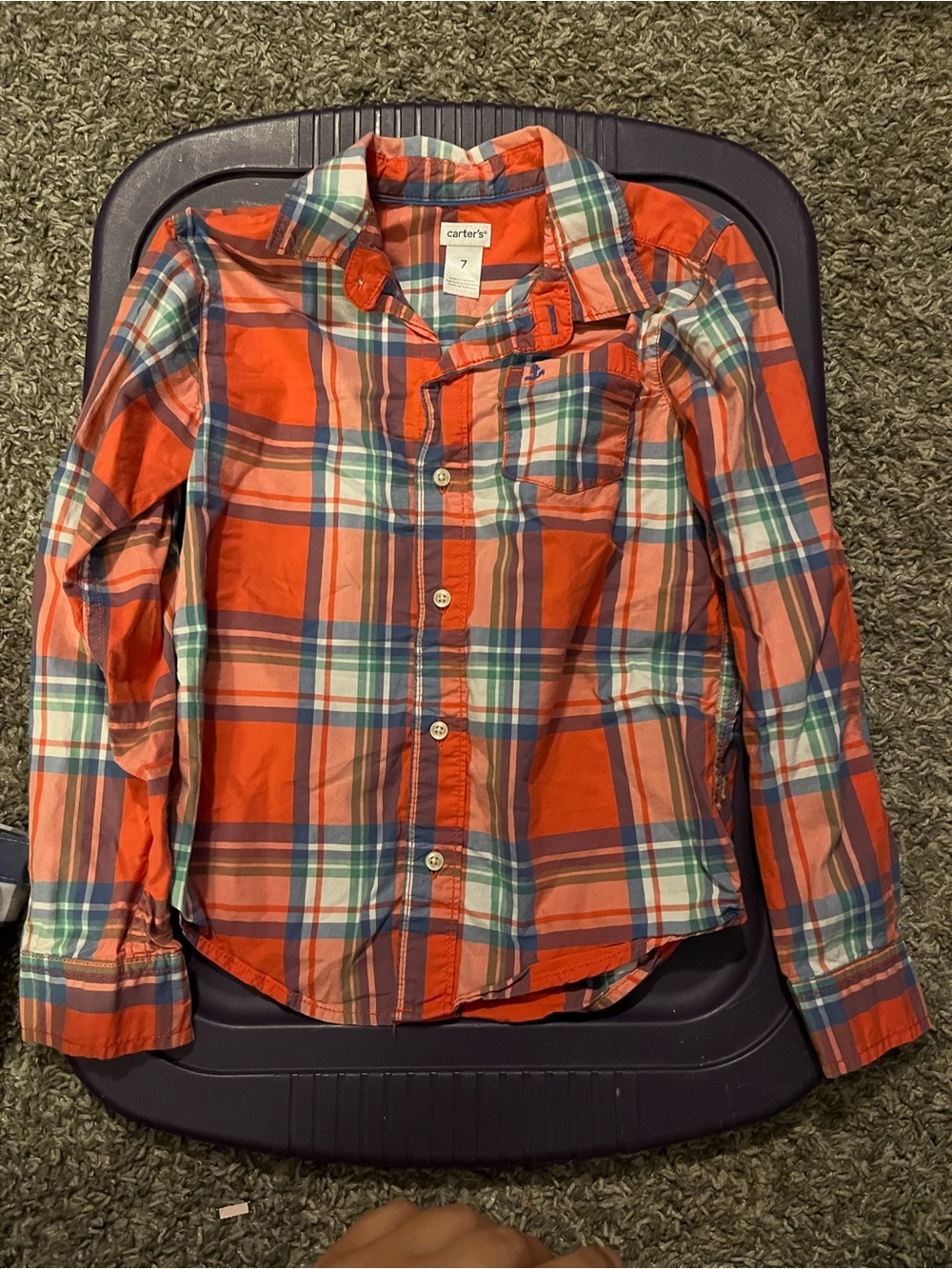 Carter's Orange and Blue Plaid Button-Down Shirt